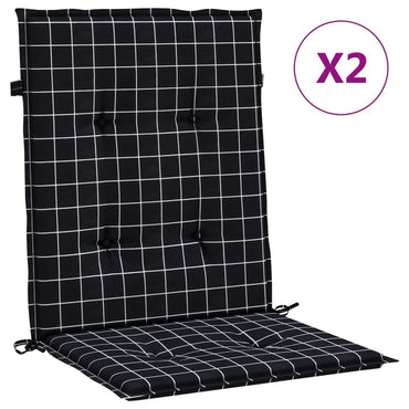 vidaXL Coussins pour chaises à dossier bas 2 pcs Tissu à carreaux noir