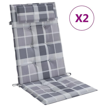 vidaXL Coussins pour chaises de jardin à dossier haut 2 pcs Gris Motif à carreaux Tissu Oxford