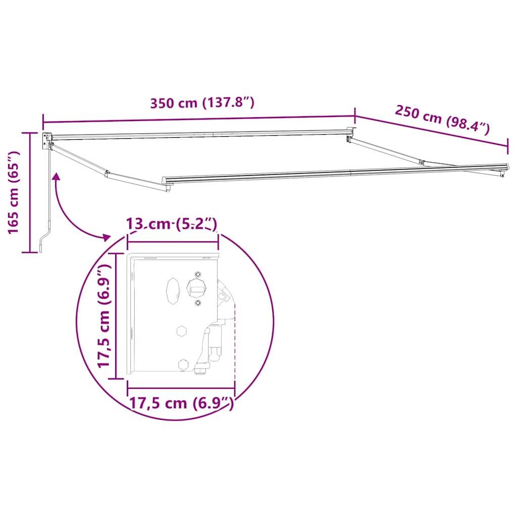 vidaXL Store Banne Rétractable Orange et Marron 3,5x2,5 m Tissu & Aluminium