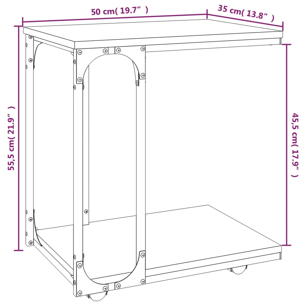 vidaXL Beistelltisch mit Rollen Grau Sonoma 50x35x55,5cm Holzwerkstoff