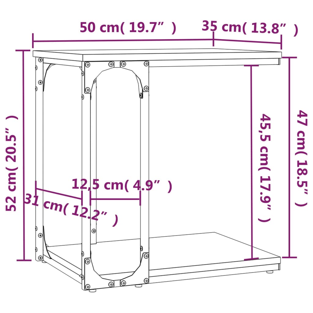 vidaXL Table d'appoint marron aspect chêne 50x35x52 cm Bois d'ingénierie