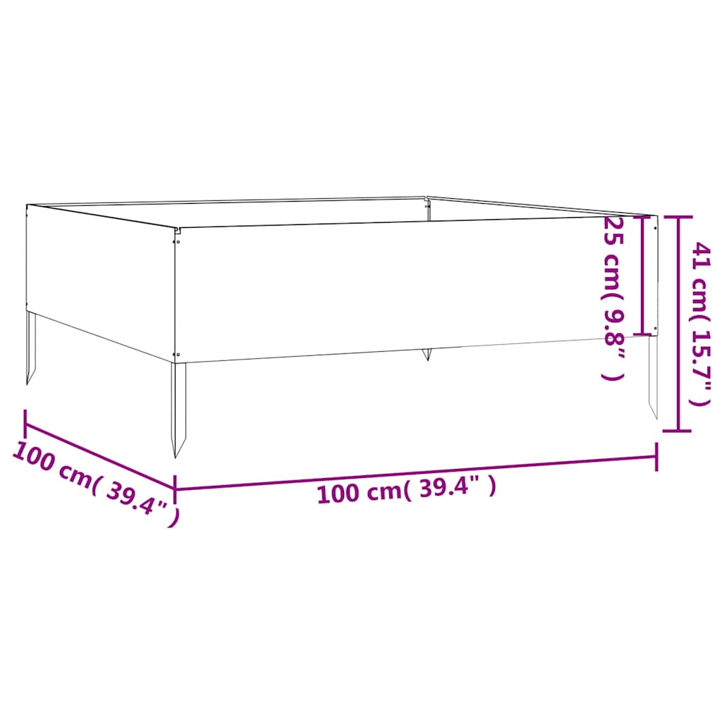vidaXL Carré potager 100x100x41 cm acier Corten