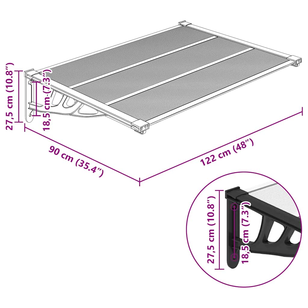 vidaXL Türvordach Schwarz und Transparent 122x90 cm Polycarbonat