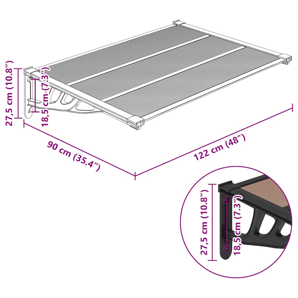 vidaXL Türvordach Schwarz 122x90 cm Polycarbonat
