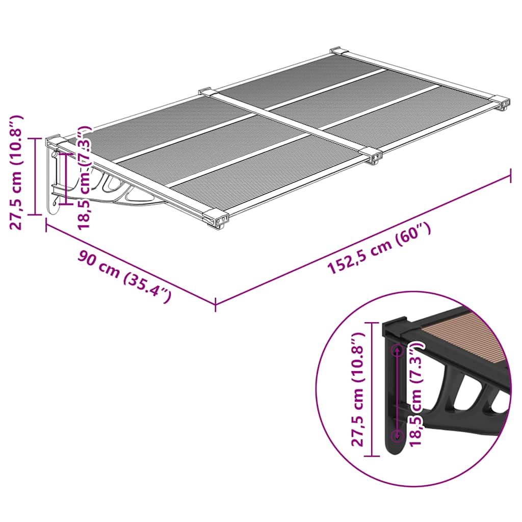 vidaXL Türvordach Schwarz 152,5x90 cm Polycarbonat