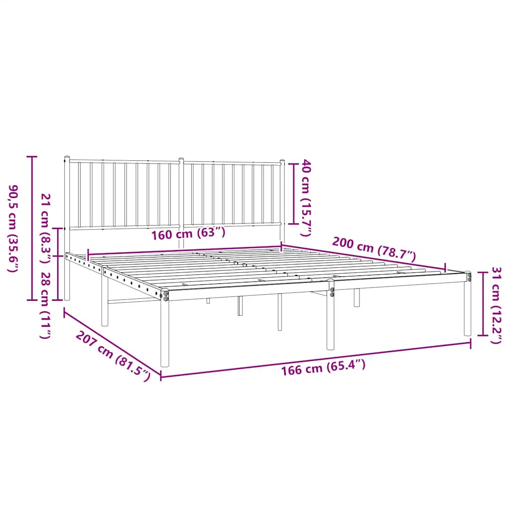 Bettgestell mit Kopfteil Metall Schwarz 160x200 cm