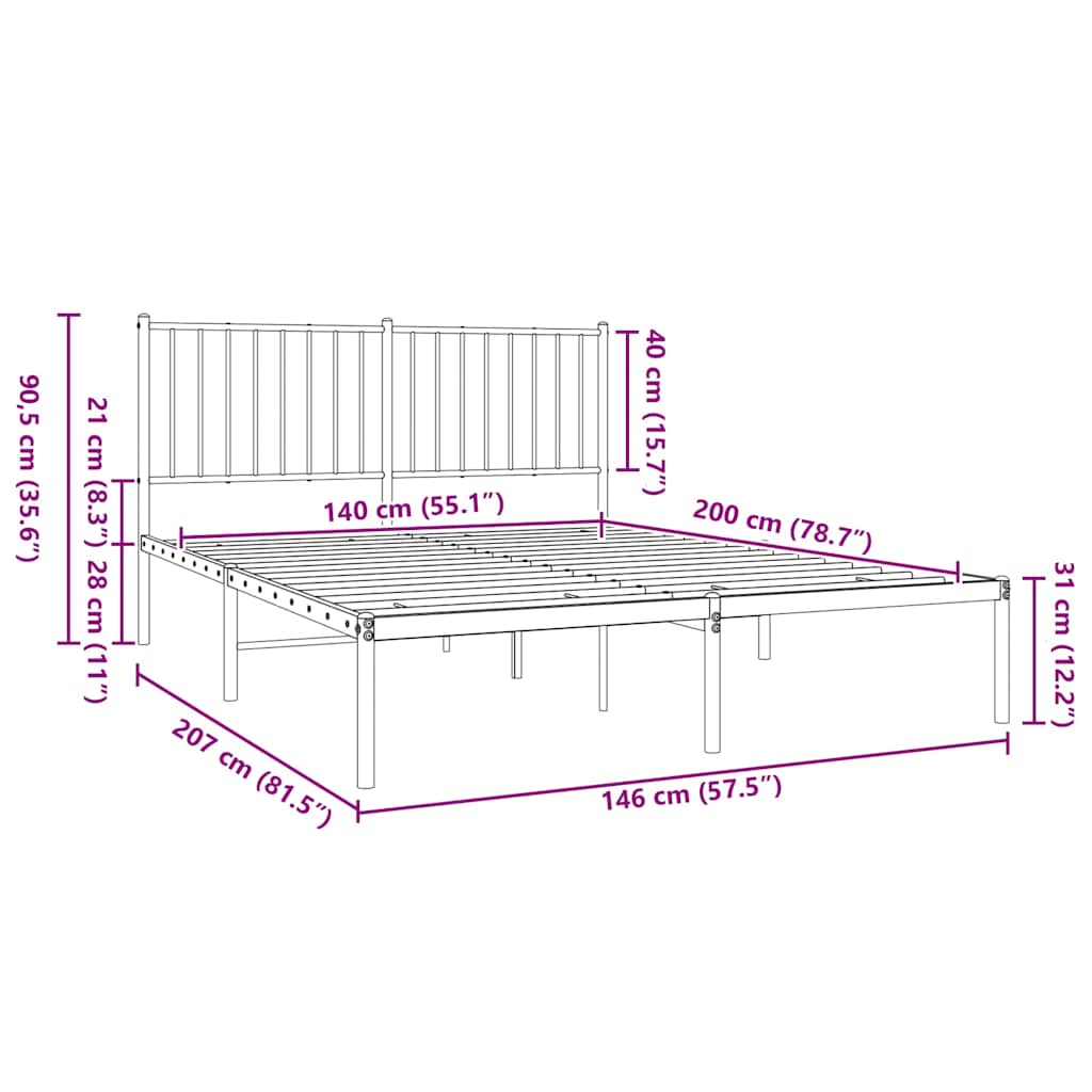 Bettgestell mit Kopfteil Metall Weiß 140x200 cm