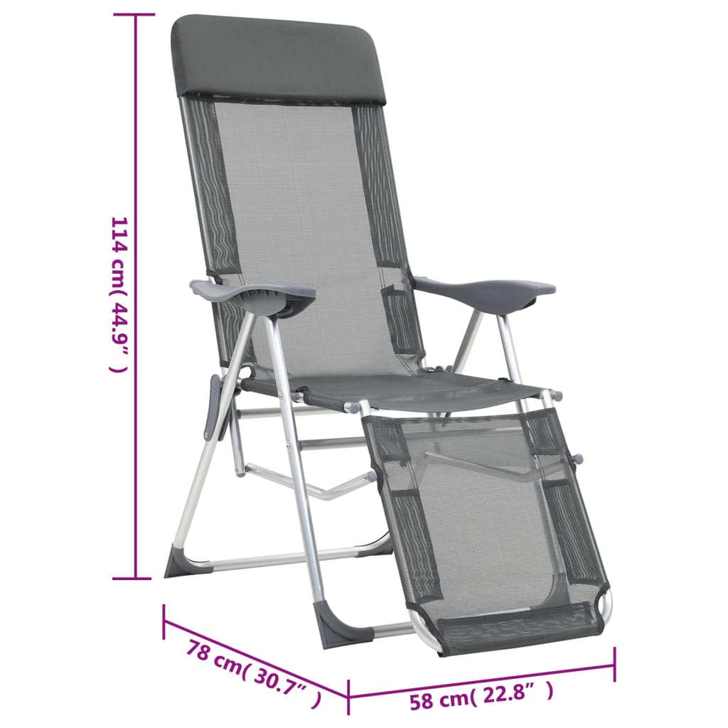 vidaXL Chaises longues pliables avec repose-pieds 2 pcs Gris Textilène
