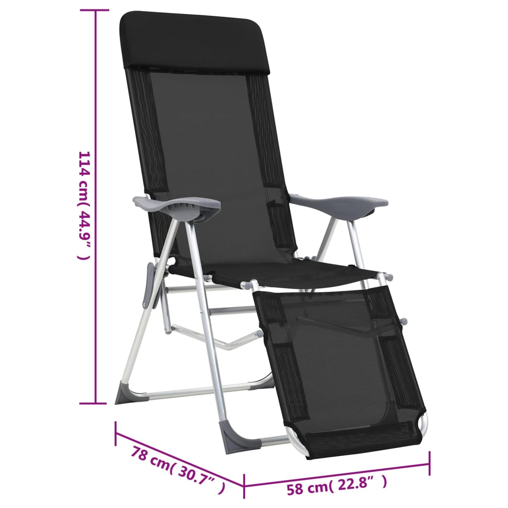 vidaXL Chaises longues pliantes avec repose-pieds 2 pcs Noir Textilène