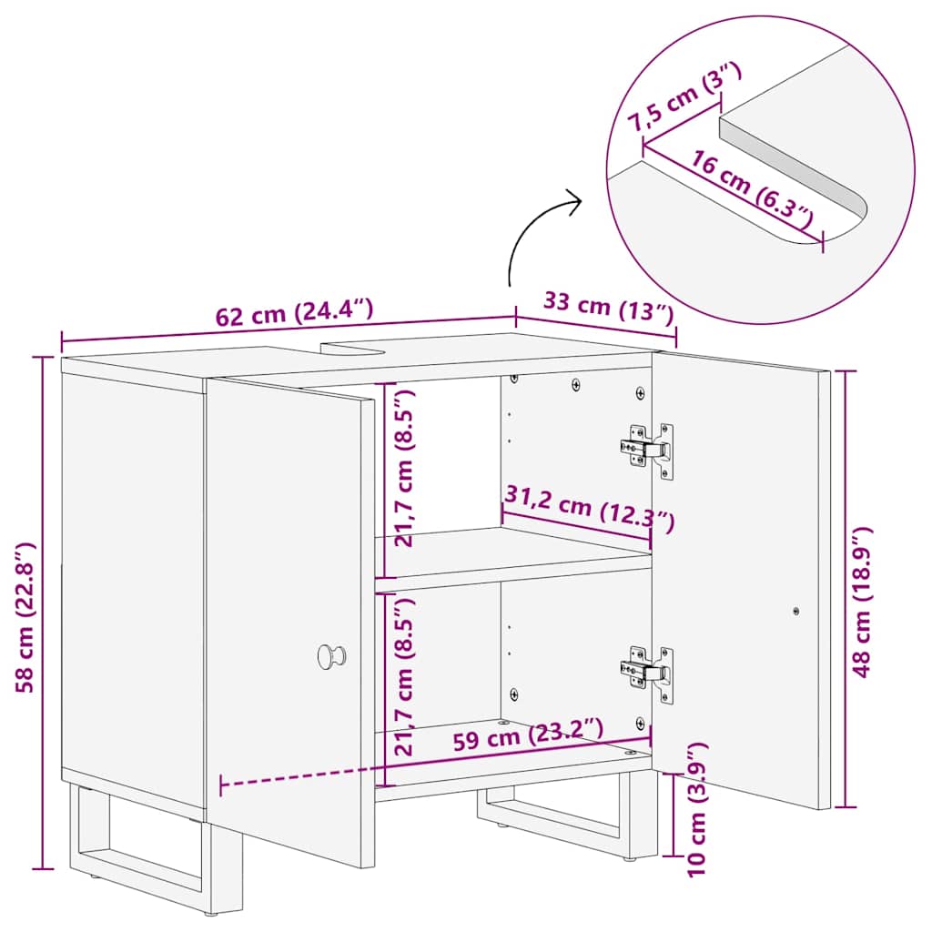 vidaXL Waschbeckenunterschrank Altholz Massiv und Holzwerkstoff