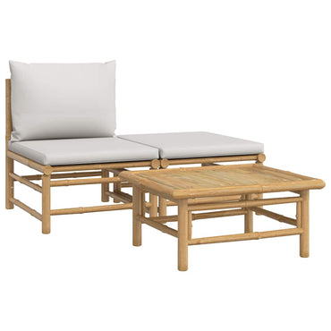 vidaXL 3-tlg. Garten-Lounge-Set mit Hellgrauen Kissen Bambus