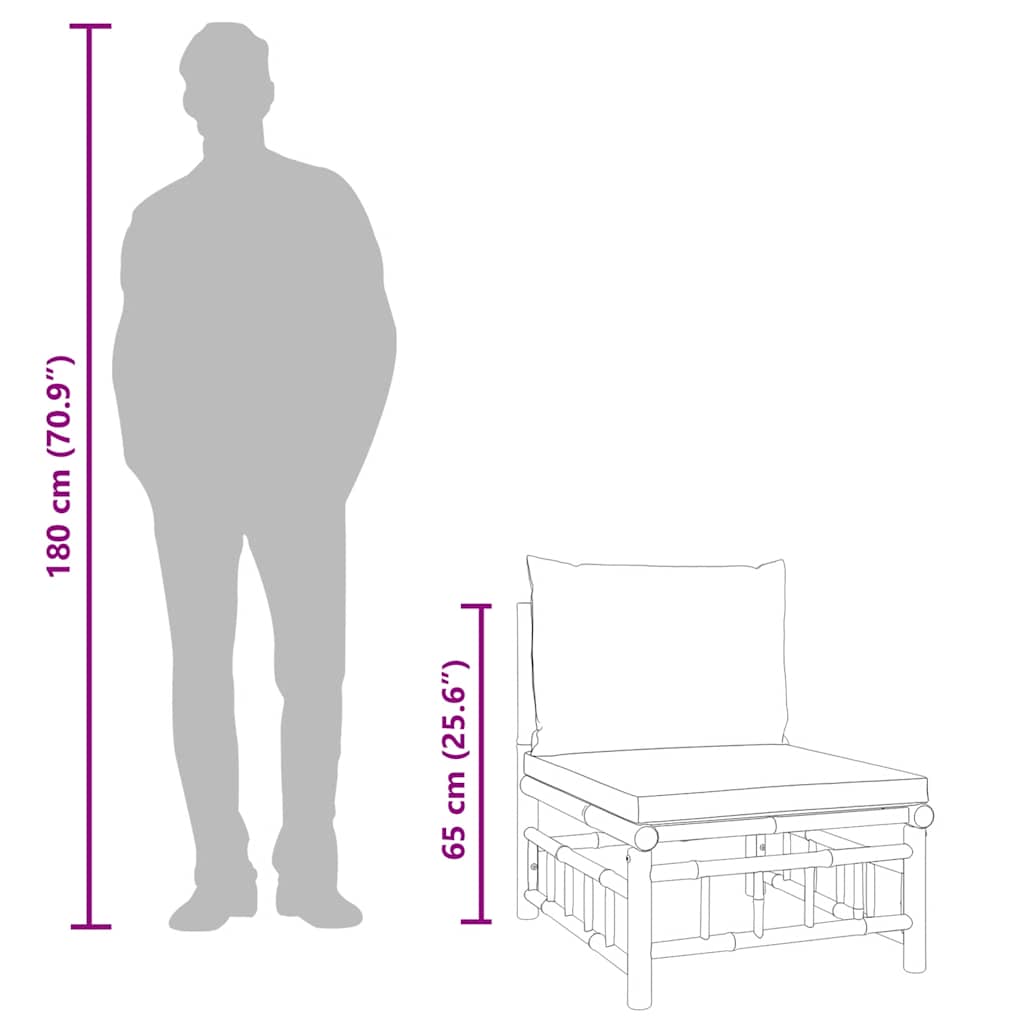 Garten-Mittelsofa mit Cremeweißen Kissen Bambus