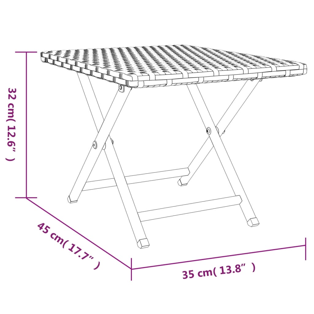 vidaXL Klapptisch Grau 45x35x32 cm Poly Rattan