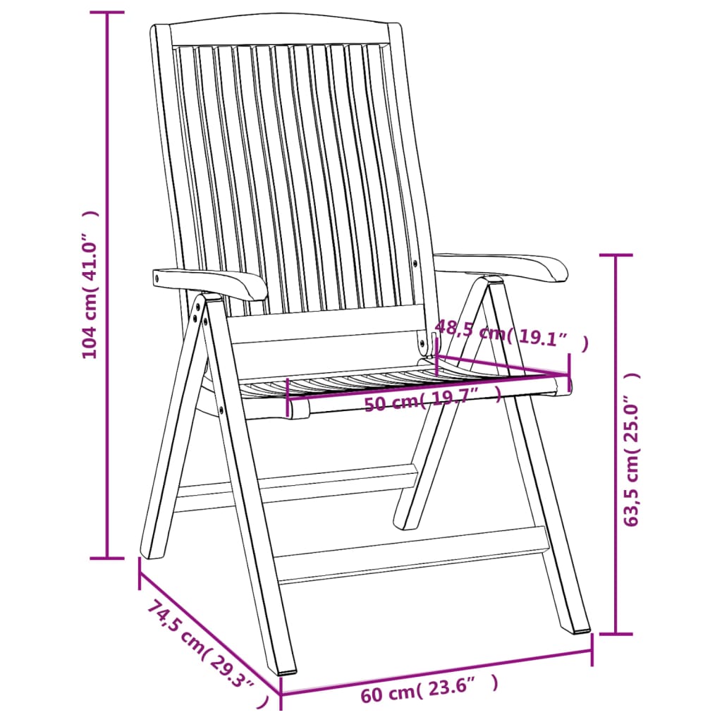 vidaXL Gartenstühle 2 Stk. Verstellbar Massivholz Teak