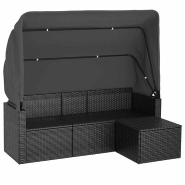 vidaXL Canapé de jardin 3 places avec toit et repose-pieds Noir résine tressée