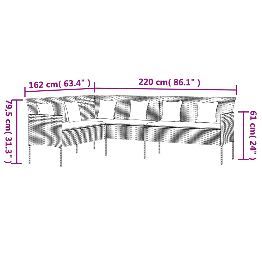 vidaXL Canapé de jardin en L avec coussins en résine tressée gris