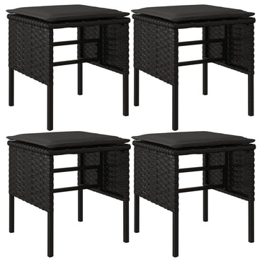 vidaXL Tabourets de jardin avec coussins 4 pcs Noir Résine tressée