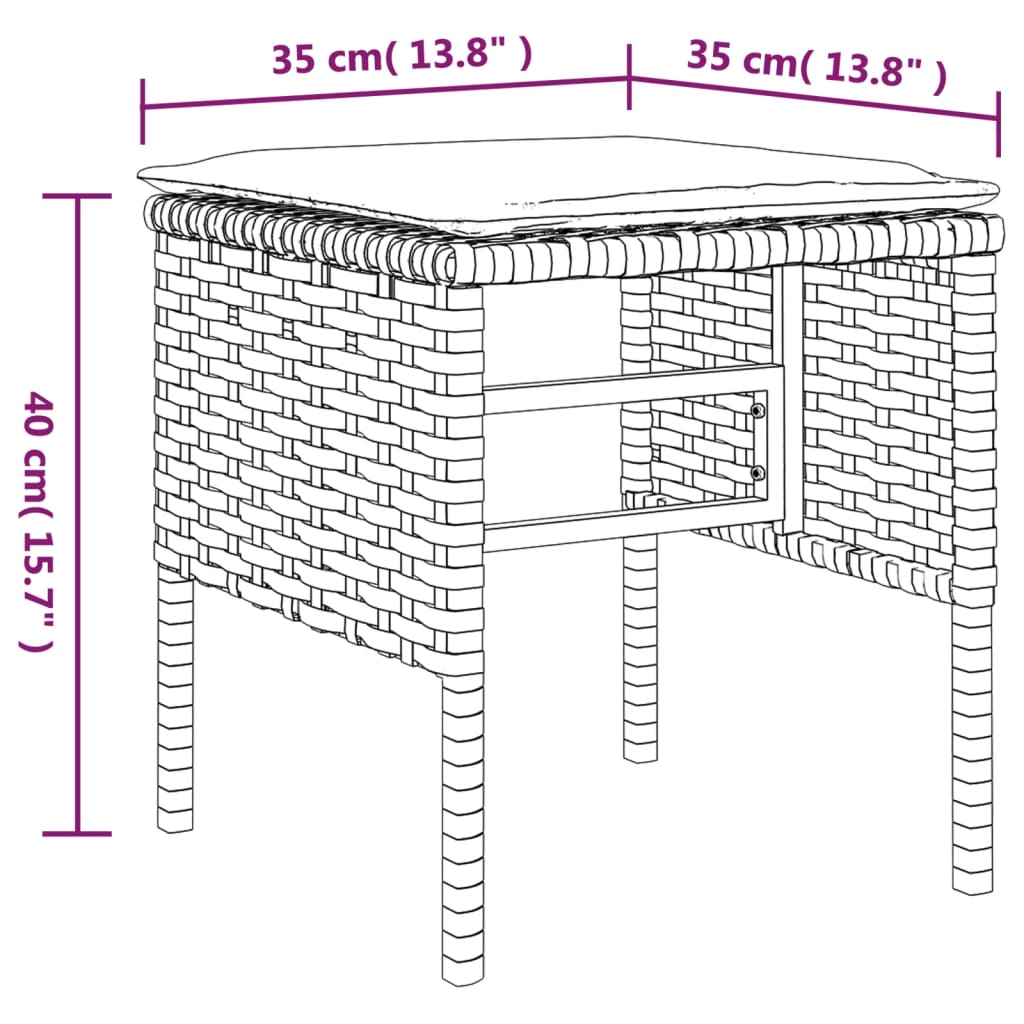 vidaXL Tabourets de jardin avec coussins 4 pcs Noir Résine tressée