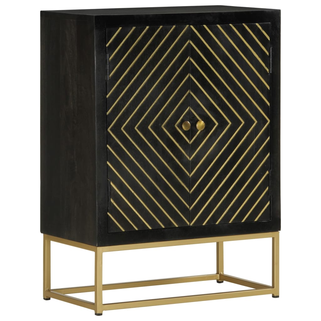 vidaXL Sideboard mit 2 Türen Schwarz Gold 55x30x75 cm Massivholz Mango