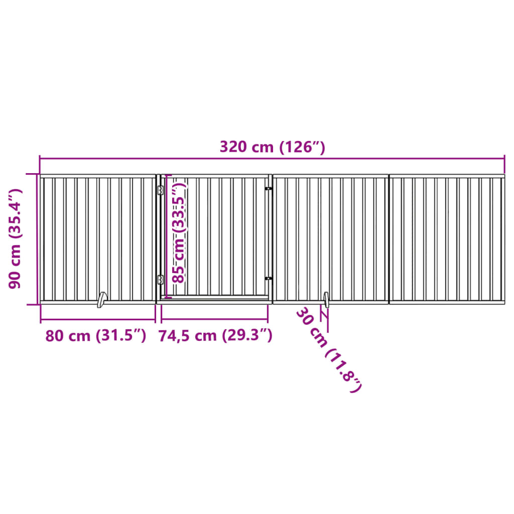 vidaXL 4-tlg. Hundetor mit Tür Faltbar 320 cm Pappelholz