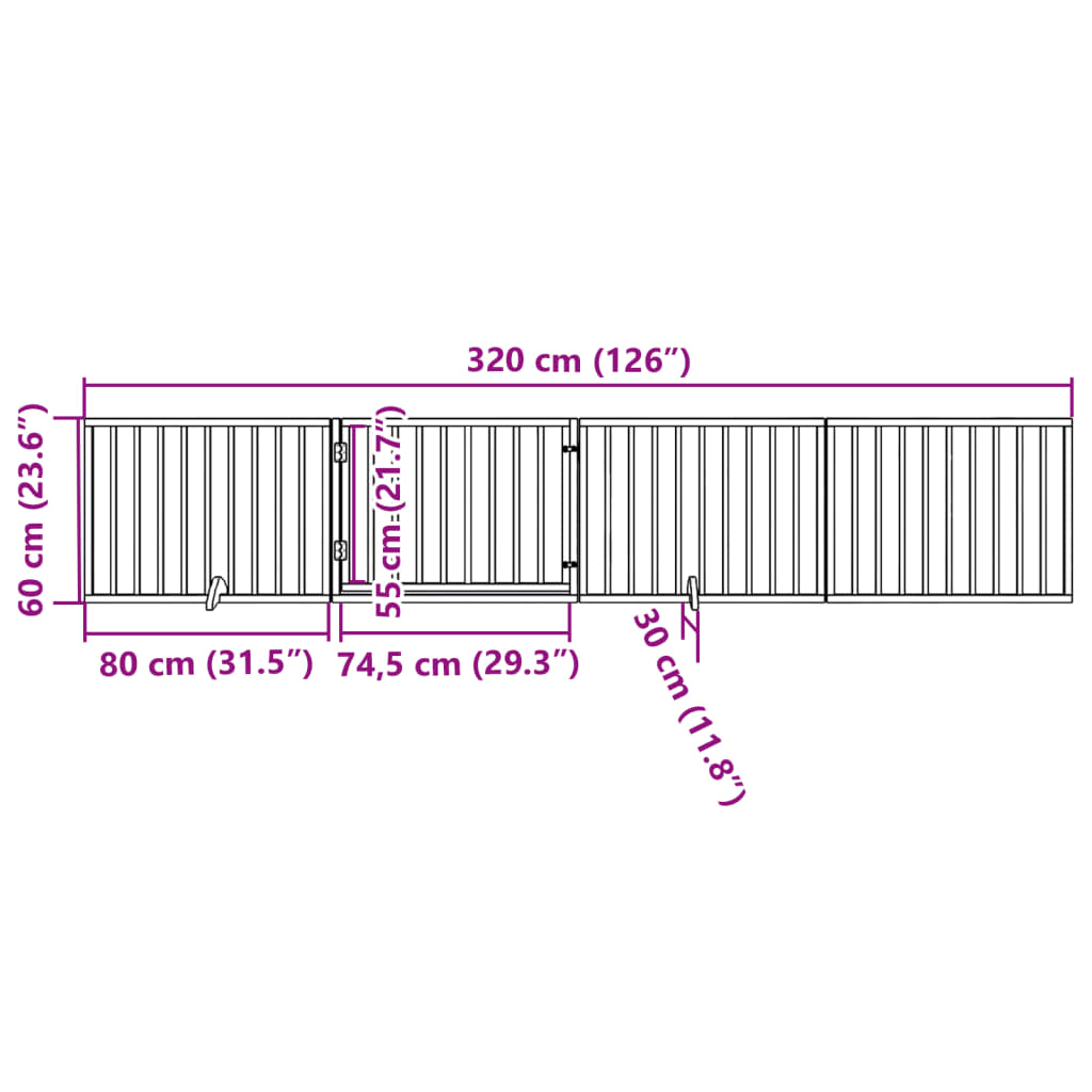 vidaXL 4-tlg. Hundetor mit Tür Faltbar Weiß 320 cm Pappelholz