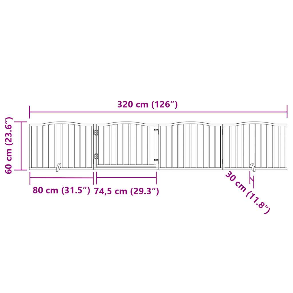 vidaXL 4-tlg. Hundetor mit Tür Faltbar Weiß 320 cm Pappelholz