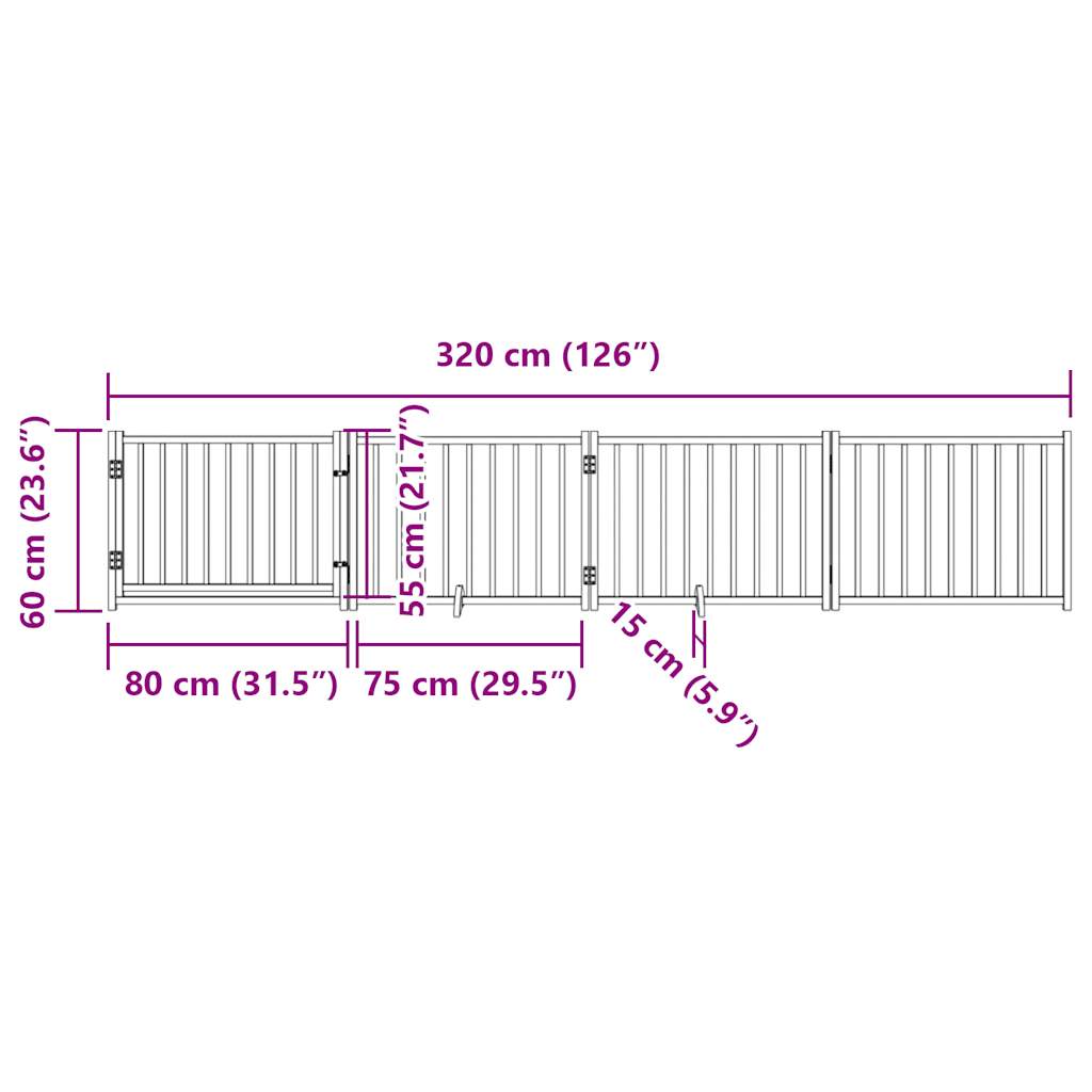 vidaXL 4-tlg. Hundetor mit Tür Faltbar Schwarz 320 cm Massivholz Tanne