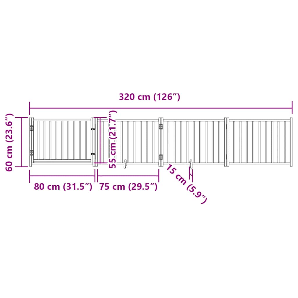 vidaXL 4-tlg. Hundetor mit Tür Faltbar Braun Eiche 320 cm Tannenholz