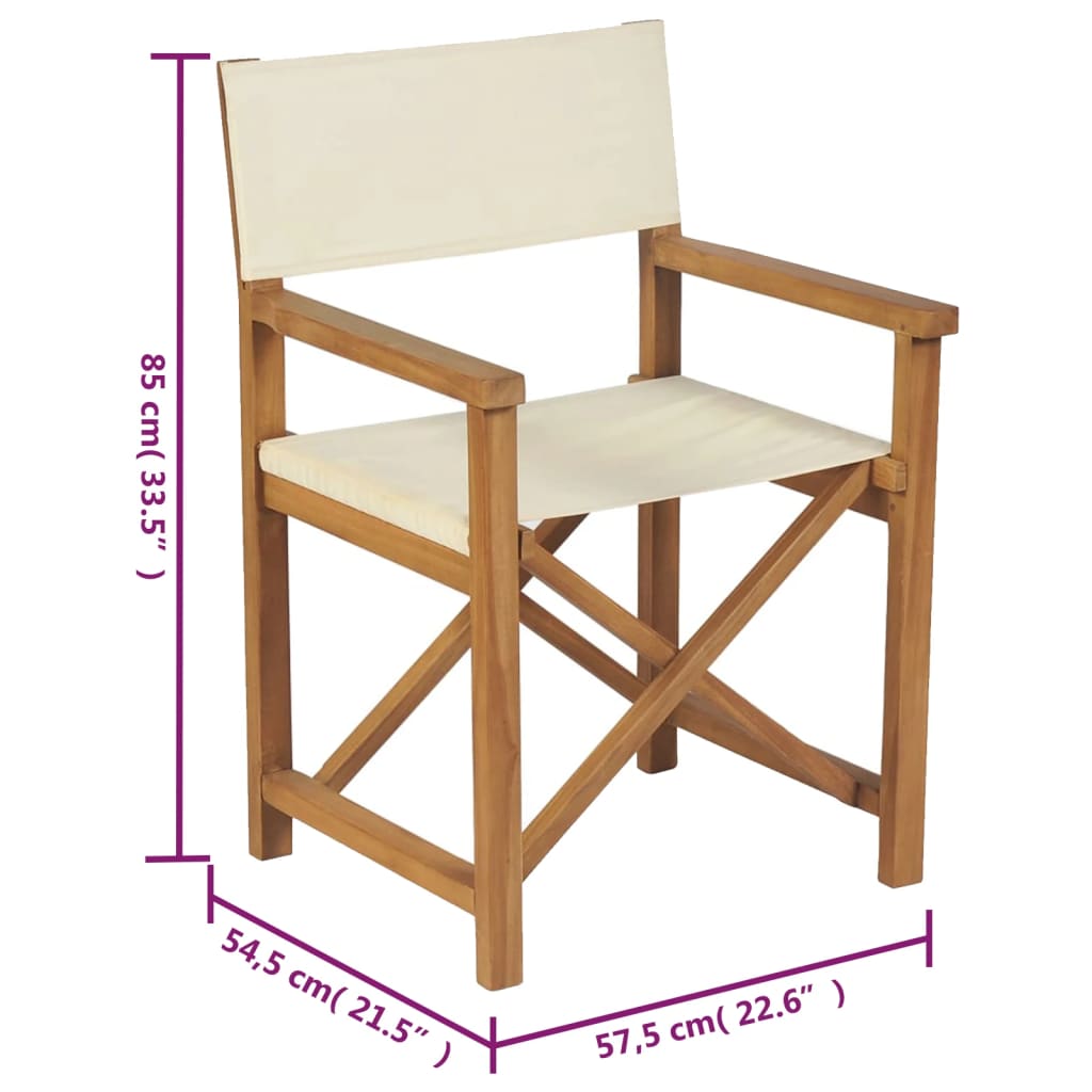 vidaXL Chaises de réalisateur 2 pcs. Pliantes Crème Bois de teck massif
