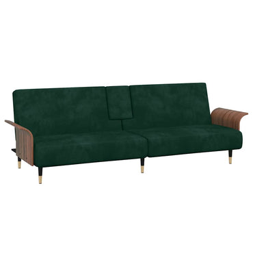 vidaXL Schlafsofa mit Getränkehaltern Dunkelgrün Samt