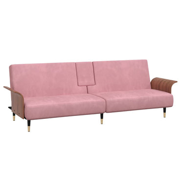vidaXL Schlafsofa mit Getränkehaltern Rosa Samt