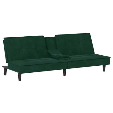 vidaXL Schlafsofa mit Getränkehaltern Dunkelgrün Samt