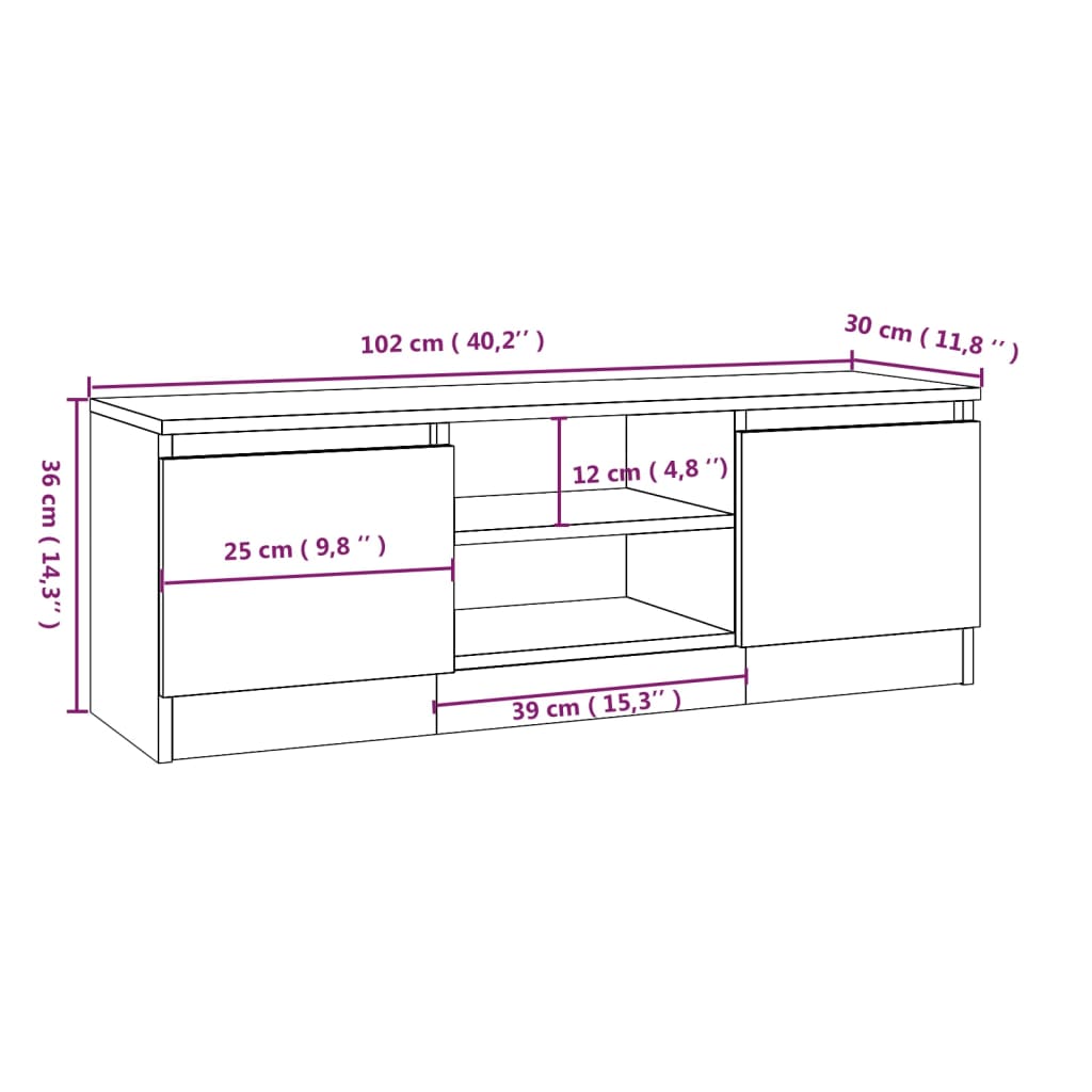 Meuble TV avec porte Chêne fumé 102x30x36 cm vidaXL