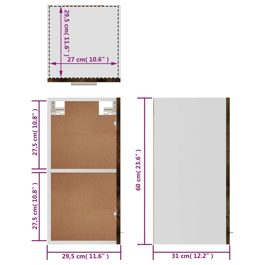 vidaXL Hängeschrank Lyon Räuchereiche 29,5x31x60 cm Holzwerkstoff
