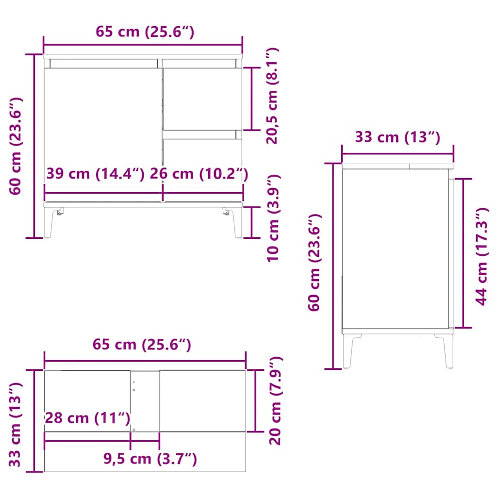 vidaXL Badschrank Betongrau 65x33x60 cm Holzwerkstoff