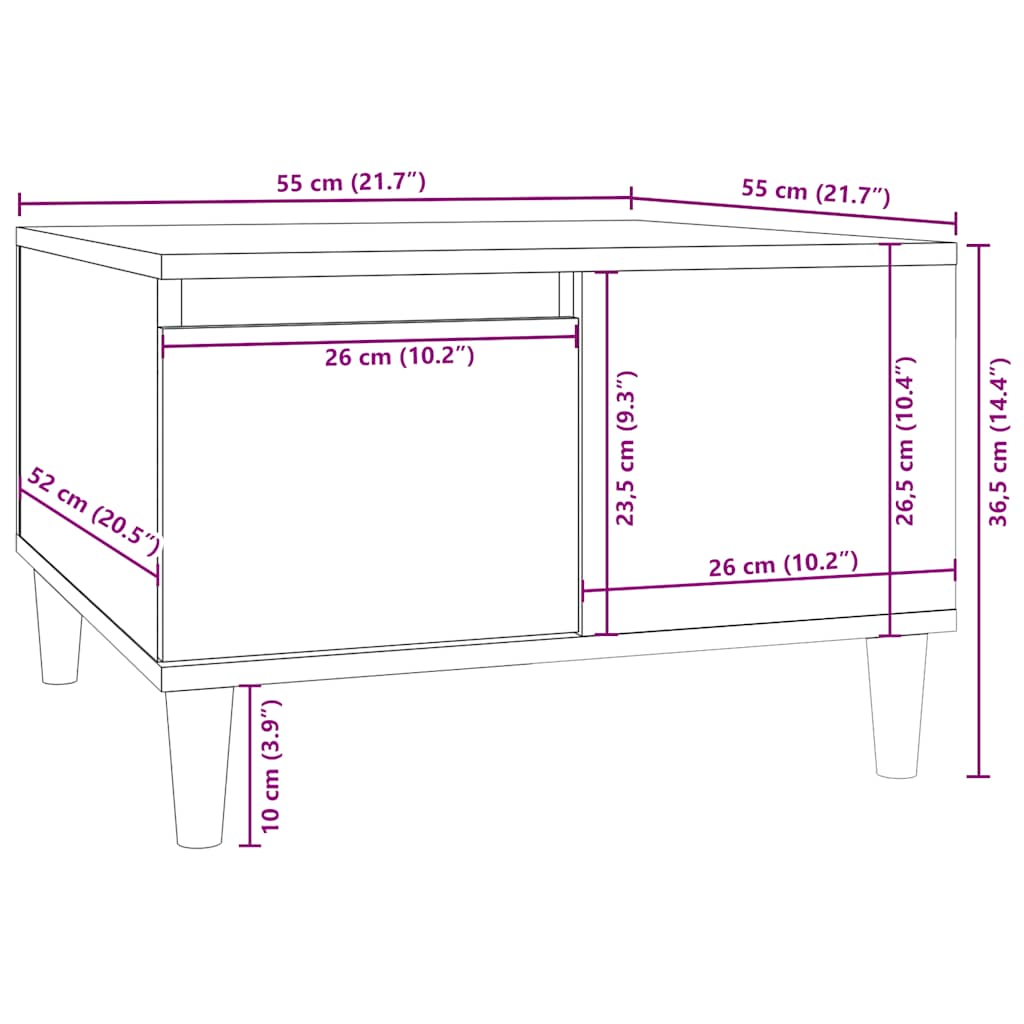 vidaXL Table basse chêne Sonoma 55x55x36,5 cm bois d'ingénierie