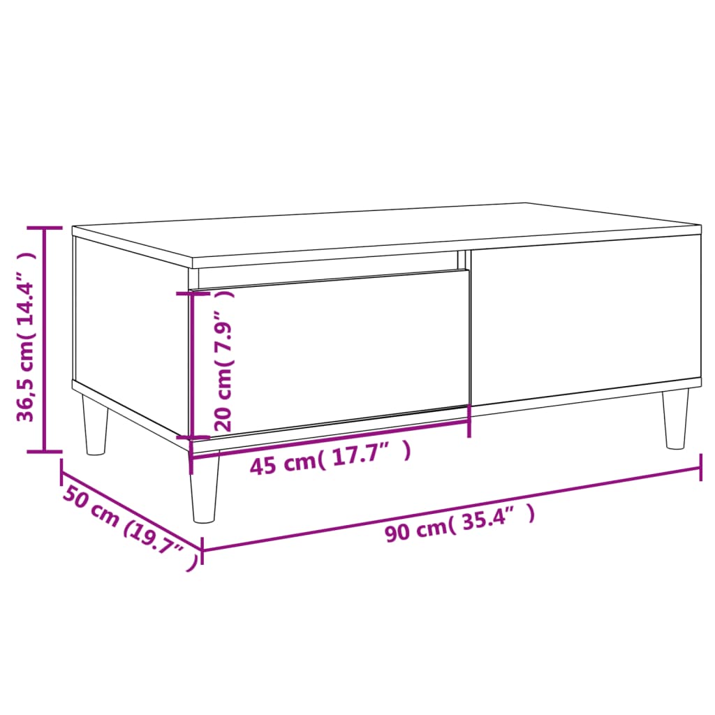 vidaXL Table basse chêne Sonoma 90x50x36,5 cm aggloméré