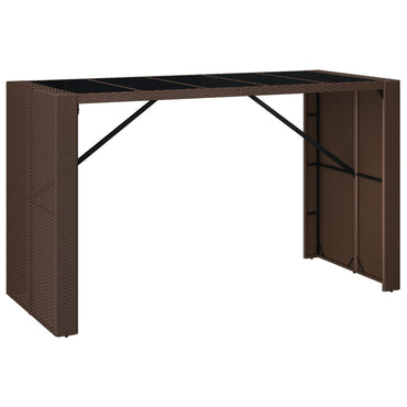 vidaXL Table de bar avec plateau en verre marron 185x80x110 cm en résine tressée
