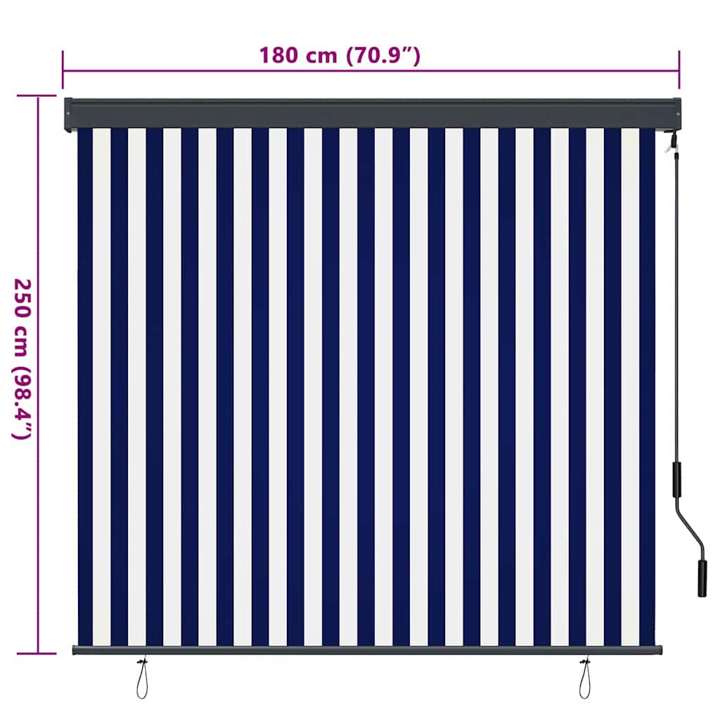 vidaXL Rollo Gestreift Blau und Weiß 180 x 250 cm Stoff und Aluminium