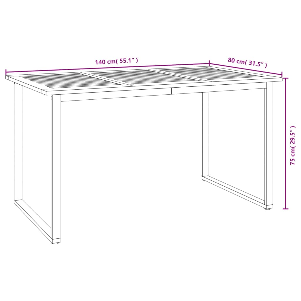 vidaXL Gartentisch mit Beinen in U-Form 140×80×75 cm Massivholz Akazie