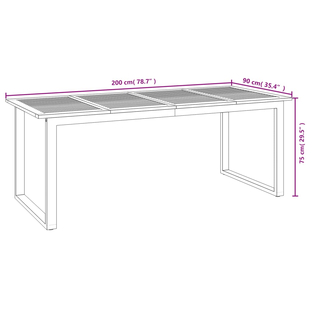 vidaXL Table de jardin avec pieds en U 200x90x75 cm Bois d'acacia massif