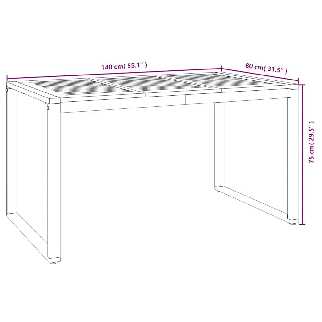 vidaXL Table de jardin avec pieds en U 140x80x75 cm Bois d'acacia massif