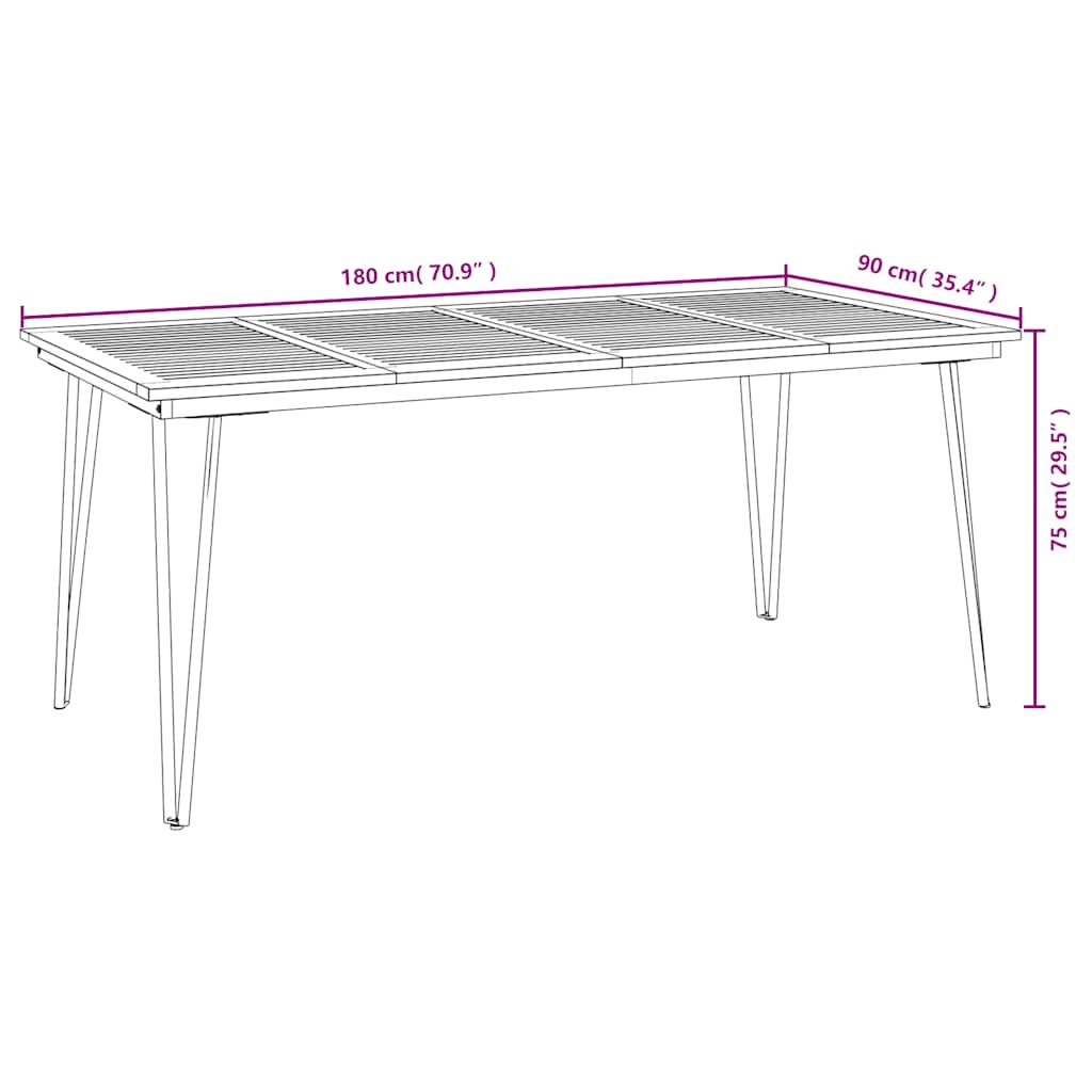 vidaXL Table de jardin pieds en épingle à cheveux 180x90x75 cm en bois d'acacia massif