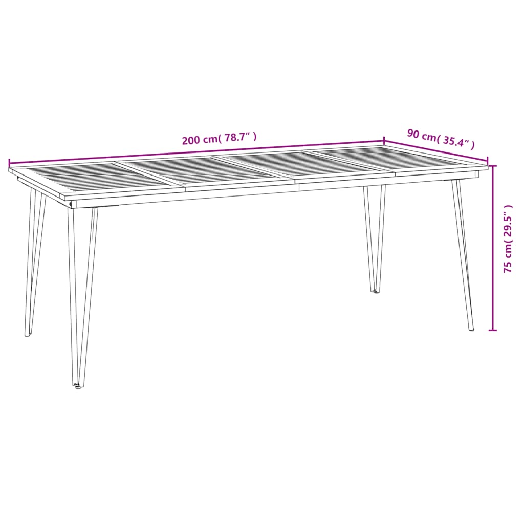 vidaXL Gartentisch Haarnadel-Tischbeine 200x90x75 cm Akazie Massivholz