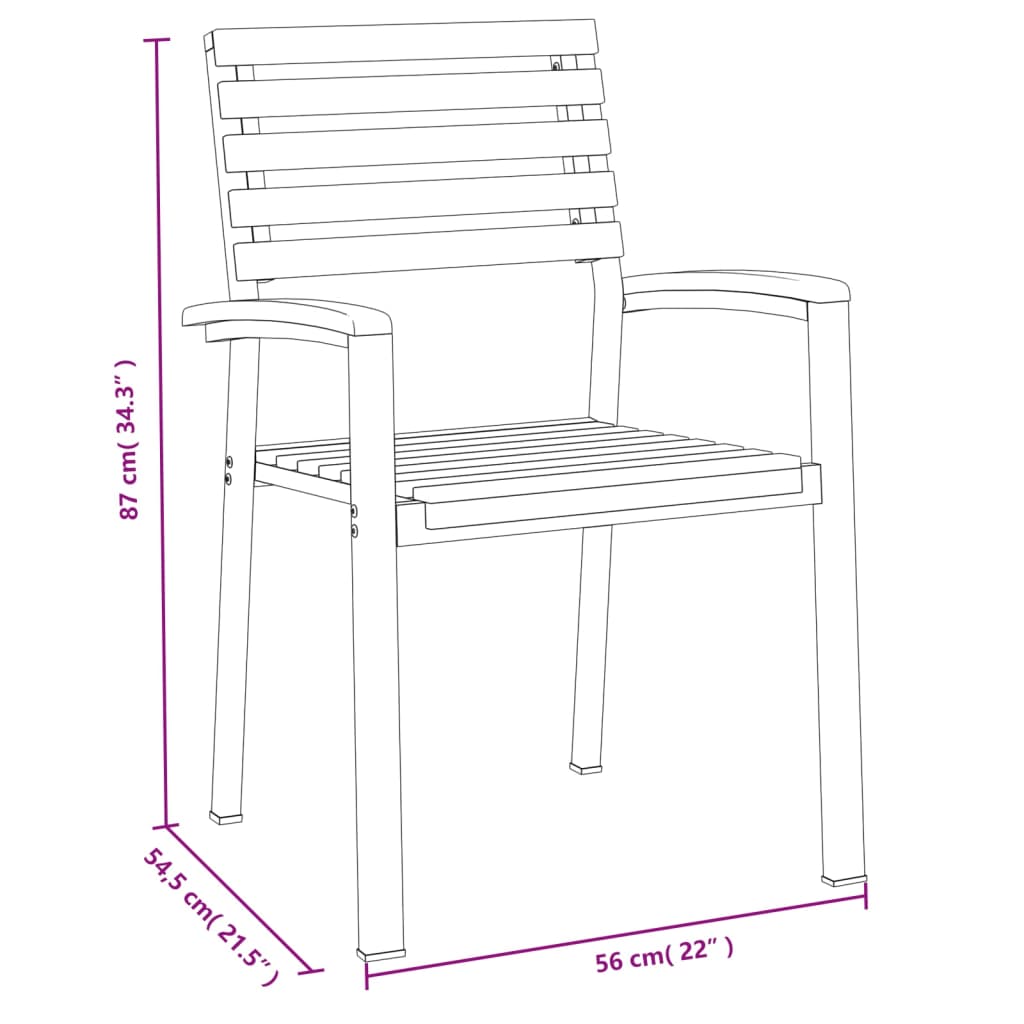vidaXL Chaises de jardin empilables 4 pcs Bois d'acacia massif et métal