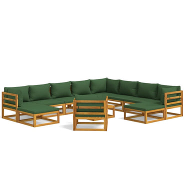 vidaXL 12-tlg. Garten-Lounge-Set mit Grünen Kissen Massivholz