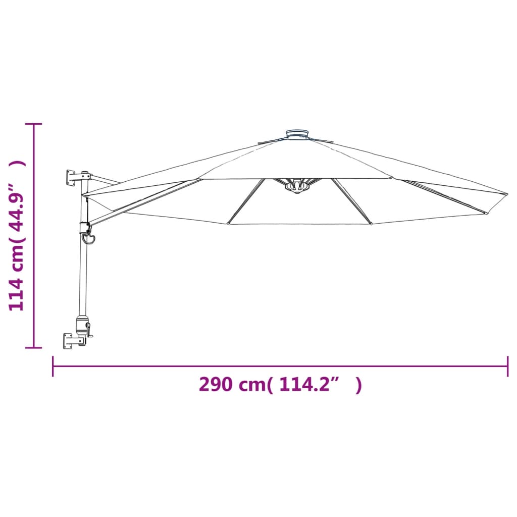 vidaXL Wand-Sonnenschirm mit LEDs Meerblau 290 cm