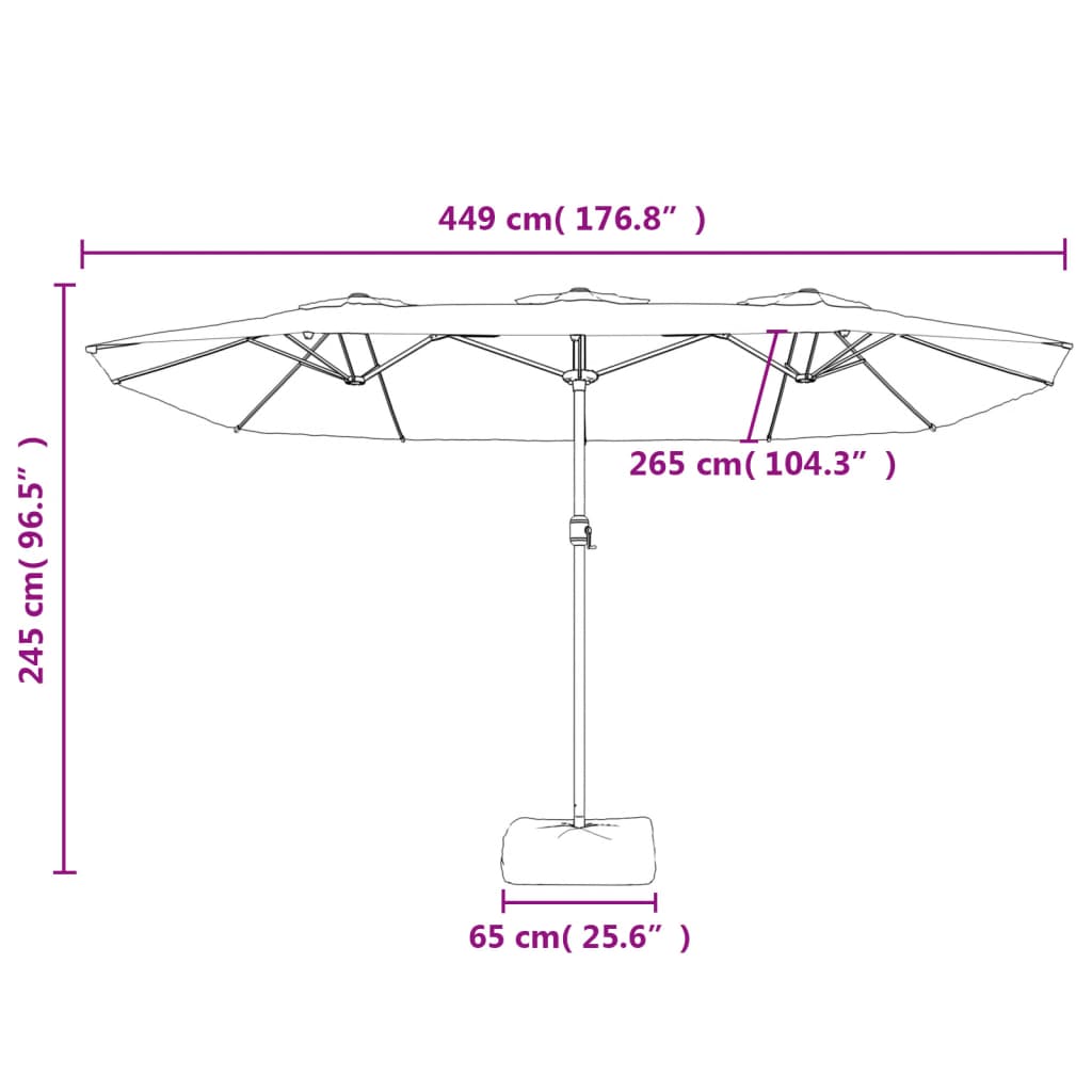 vidaXL Doppel-Sonnenschirm mit LED-Leuchten Sandweiß 449x265 cm