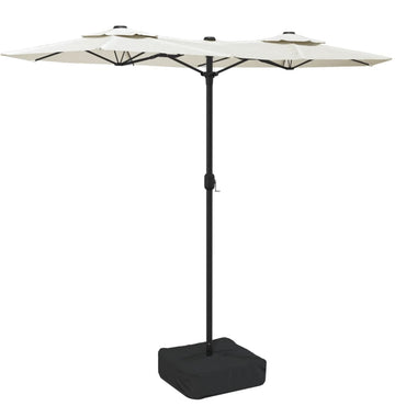 vidaXL Doppel-Sonnenschirm mit LED-Leuchten Sandweiß 316x145 cm