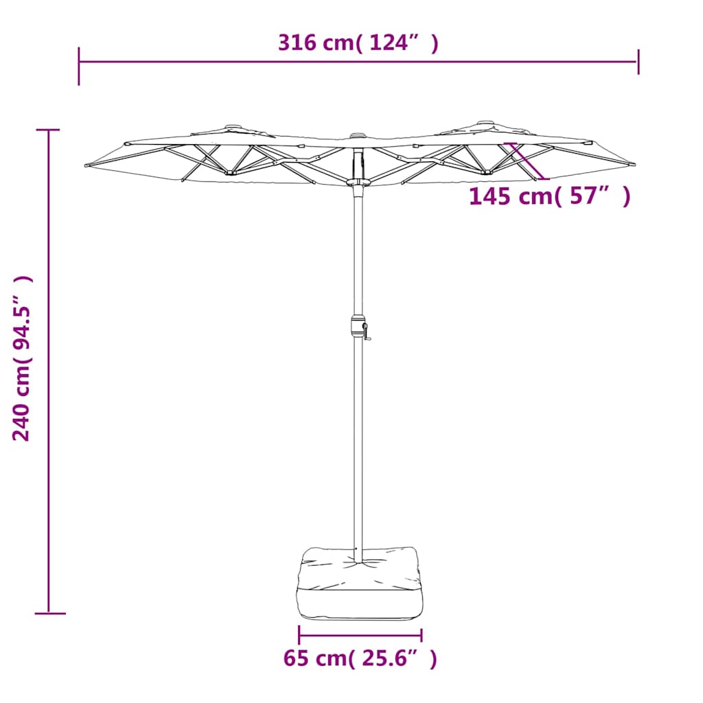 vidaXL Doppel-Sonnenschirm mit LED-Leuchten Schwarz 316x145 cm